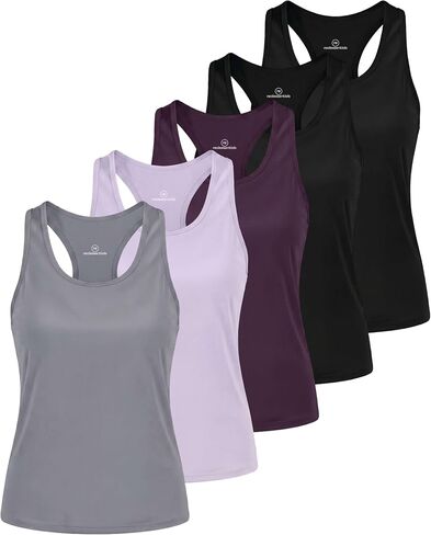 Real Essentials 5 Pack: Women's Dry Fit Crop Tank Tops Racerback Workout Athletic Gym Sleeveless Yoga Pilates Cropped in Saudi Arabia