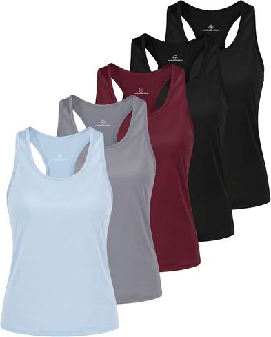 Real Essentials 5 Pack: Women's Dry Fit Crop Tank Tops Racerback Workout Athletic Gym Sleeveless Yoga Pilates Cropped in Saudi Arabia