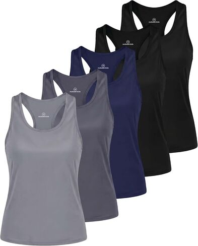 Real Essentials 5 Pack: Women's Dry Fit Crop Tank Tops Racerback Workout Athletic Gym Sleeveless Yoga Pilates Cropped in Saudi Arabia