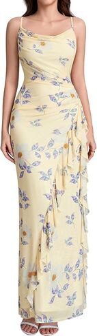 URYIAO Floral Wedding Guest Maxi Dress Women 2026 Cowl Neck Ruffle Ruched Cocktail Party Long Dresses in Saudi Arabia