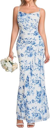 URYIAO Floral Wedding Guest Maxi Dress Women 2026 Cowl Neck Ruffle Ruched Cocktail Party Long Dresses in Saudi Arabia