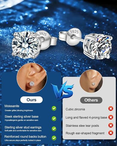 Moissanite Stud Earrings for Men,Hypoallergenic 925 Sterling Silver D Color VVS1 Clarity Lab Created Moissanite GRA Certified Suitable for Women Valentine's Day,Mother's Day of All Ages to Wear in Saudi Arabia