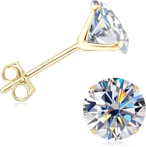 Solid 14K Yellow Gold Solitaire Round Moissanite Stud Earrings with 14K Gold Butterfly Push Backings, 0.2-2 Carat Lab Created Moissanite Simulated Diamond Earrings for Women Men, 3mm-6.5mm in Saudi Arabia