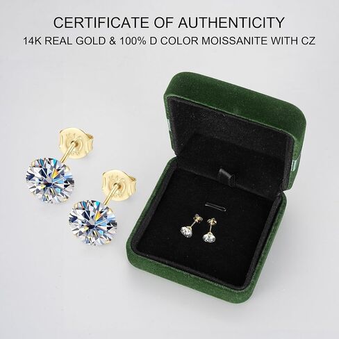 Solid 14K Yellow Gold Solitaire Round Moissanite Stud Earrings with 14K Gold Butterfly Push Backings, 0.2-2 Carat Lab Created Moissanite Simulated Diamond Earrings for Women Men, 3mm-6.5mm in Saudi Arabia