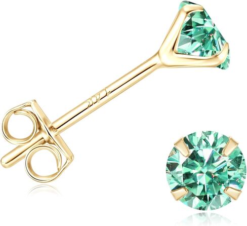Solid 14K Yellow Gold Solitaire Round Moissanite Stud Earrings with 14K Gold Butterfly Push Backings, 0.2-2 Carat Lab Created Moissanite Simulated Diamond Earrings for Women Men, 3mm-6.5mm in Saudi Arabia