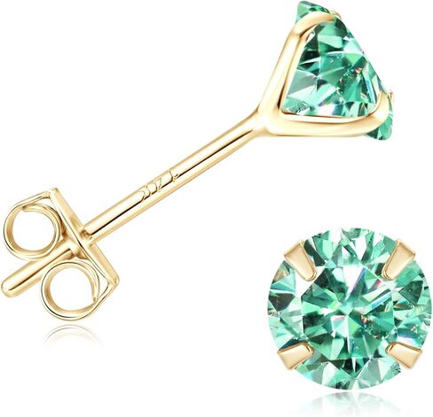 Solid 14K Yellow Gold Solitaire Round Moissanite Stud Earrings with 14K Gold Butterfly Push Backings, 0.2-2 Carat Lab Created Moissanite Simulated Diamond Earrings for Women Men, 3mm-6.5mm in Saudi Arabia