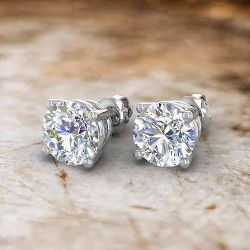 0.25 Ct - 10 Ct Round Cut Lab-Grown Diamond 4-Prong Stud Earrings in 14K Gold (VS2-SI1 Clarity) Screwback & Pushback Option in Saudi Arabia