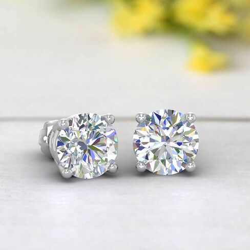 0.25 Ct - 10 Ct Round Cut Lab-Grown Diamond 4-Prong Stud Earrings in 14K Gold (VS2-SI1 Clarity) Screwback & Pushback Option in Saudi Arabia