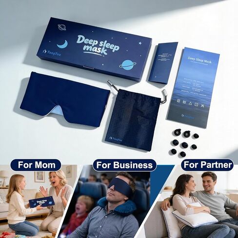 Sleep Mask for Men & Women, Blackout Eye Mask for Sleeping, Hypoallergenic Ultra-Lightweight Full Coverage Blindfold with Quiet Adjustable Strap, Reversible & Cooling – for Airplane Travel in Kuwait