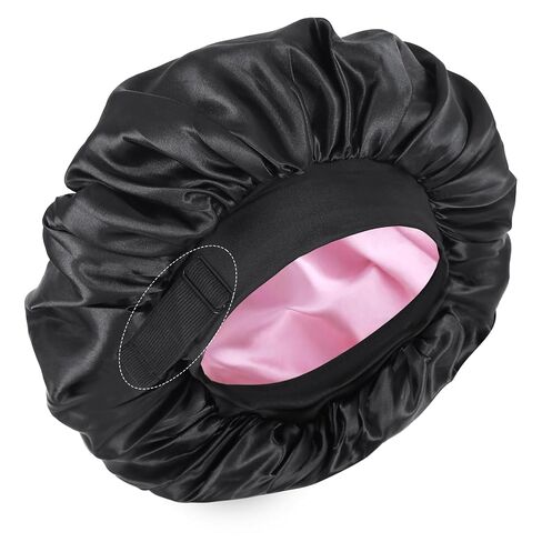 Silk Bonnet for Sleeping Double Layer Satin Bonnet Adjustable Bonnets for Black Women Sleep Cap Reversible Hair Bonnet for Curly Hair (Black and Leopard) in Kuwait