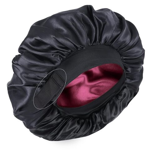 Silk Bonnet for Sleeping Double Layer Satin Bonnet Adjustable Bonnets for Black Women Sleep Cap Reversible Hair Bonnet for Curly Hair (Black and Leopard) in Kuwait