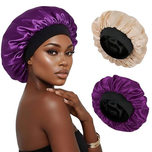 Silk Bonnet for Sleeping Double Layer Satin Bonnet Adjustable Bonnets for Black Women Sleep Cap Reversible Hair Bonnet for Curly Hair (Black and Leopard) in Kuwait
