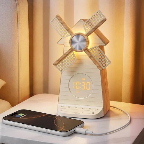 RETEYUNG Alarm Clock with Rotating Windmill,Sound Machine with Wake up Light,Snooze,10 Nature Sounds & 10 White Noises,15 Ringtones,USB Charging,4-Tier Dimmer,12 Volume,30/60/90 Timer for Kids Adults in Saudi Arabia