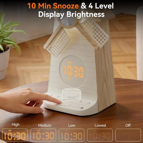 RETEYUNG Alarm Clock with Rotating Windmill,Sound Machine with Wake up Light,Snooze,10 Nature Sounds & 10 White Noises,15 Ringtones,USB Charging,4-Tier Dimmer,12 Volume,30/60/90 Timer for Kids Adults in Saudi Arabia