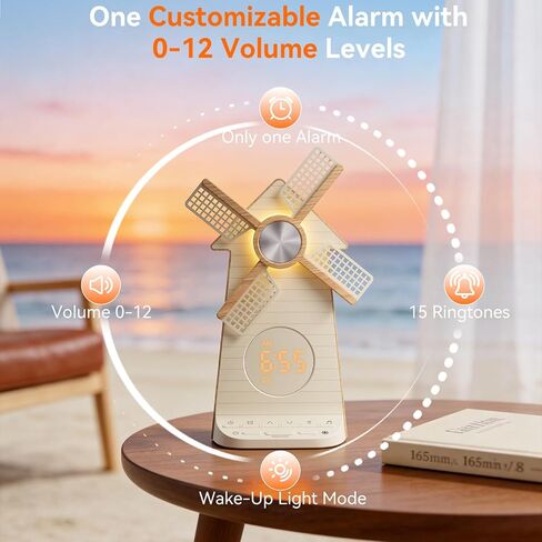 RETEYUNG Alarm Clock with Rotating Windmill,Sound Machine with Wake up Light,Snooze,10 Nature Sounds & 10 White Noises,15 Ringtones,USB Charging,4-Tier Dimmer,12 Volume,30/60/90 Timer for Kids Adults in Saudi Arabia