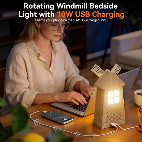 RETEYUNG Alarm Clock with Rotating Windmill,Sound Machine with Wake up Light,Snooze,10 Nature Sounds & 10 White Noises,15 Ringtones,USB Charging,4-Tier Dimmer,12 Volume,30/60/90 Timer for Kids Adults in Saudi Arabia