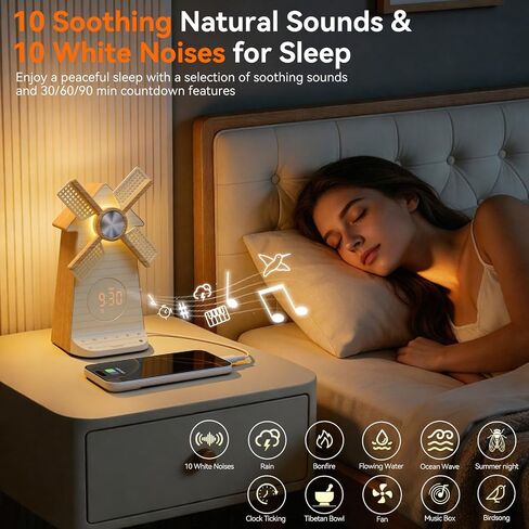 RETEYUNG Alarm Clock with Rotating Windmill,Sound Machine with Wake up Light,Snooze,10 Nature Sounds & 10 White Noises,15 Ringtones,USB Charging,4-Tier Dimmer,12 Volume,30/60/90 Timer for Kids Adults in Saudi Arabia