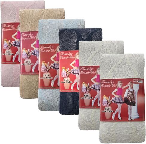 Girls Lace Tights, 6 Pairs, 100% Nylon, Made in Taiwan in Saudi Arabia