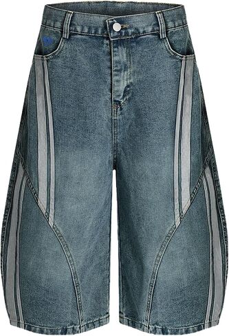 Aelfric Eden Baggy Jorts Mens Stripe Barrel Longline Jorts Y2K Wide Leg Jean Shorts Unisex Streetwear Denim Shorts in Kuwait