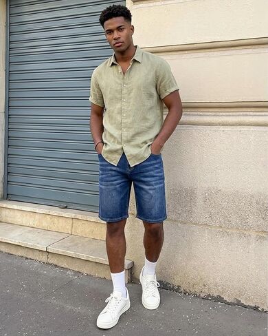 Liloak Mens Denim Shorts Pack, Jean Shorts for Men, Stretchy Blue Jean Shorts Men Relaxed Fit Jorts in Kuwait