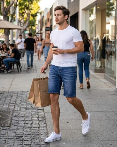 Liloak Mens Denim Shorts Pack, Jean Shorts for Men, Stretchy Blue Jean Shorts Men Relaxed Fit Jorts in Kuwait