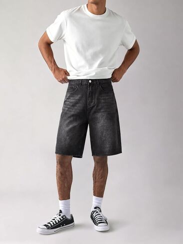 شورت جينز فضفاض للرجال من Comdecevis مقاس فضفاض Jorts Vintage مغسول كاجوال من قماش الدنيم in Kuwait