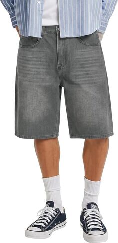 شورت جينز فضفاض للرجال من Comdecevis مقاس فضفاض Jorts Vintage مغسول كاجوال من قماش الدنيم in Kuwait