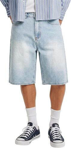 شورت جينز فضفاض للرجال من Comdecevis مقاس فضفاض Jorts Vintage مغسول كاجوال من قماش الدنيم in Kuwait