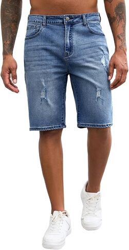 LONGBIDA Men's Jean Shorts Summer Casual Ripped Jorts Stretch Denim Short in Kuwait