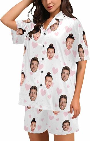 Custom Face Pajamas Set for Women Personalized Pjs Photo Summer 2Pcs Short Sleeve Sleepwear Loungewear Pajama in Kuwait