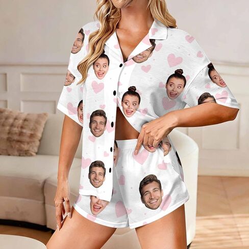 Custom Face Pajamas Set for Women Personalized Pjs Photo Summer 2Pcs Short Sleeve Sleepwear Loungewear Pajama in Kuwait