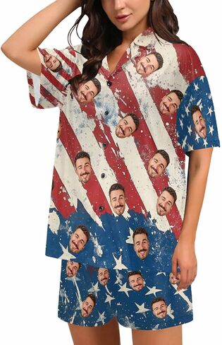 Custom Face Pajamas Set for Women Personalized Pjs Photo Summer 2Pcs Short Sleeve Sleepwear Loungewear Pajama in Kuwait