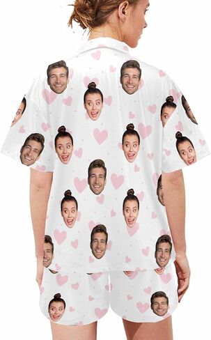 Custom Face Pajamas Set for Women Personalized Pjs Photo Summer 2Pcs Short Sleeve Sleepwear Loungewear Pajama in Kuwait