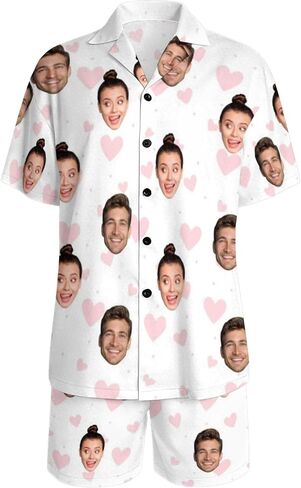 Custom Face Pajamas Set for Women Personalized Pjs Photo Summer 2Pcs Short Sleeve Sleepwear Loungewear Pajama in Kuwait