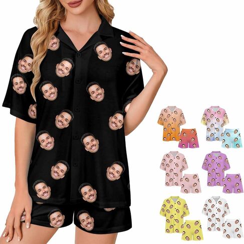 Custom Face Pajamas Set for Women Personalized Pjs Photo Summer 2Pcs Short Sleeve Sleepwear Loungewear Pajama in Kuwait