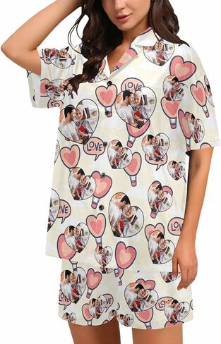 Custom Face Pajamas Set for Women Personalized Pjs Photo Summer 2Pcs Short Sleeve Sleepwear Loungewear Pajama in Kuwait
