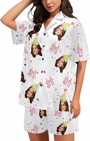 Custom Face Pajamas Set for Women Personalized Pjs Photo Summer 2Pcs Short Sleeve Sleepwear Loungewear Pajama in Kuwait