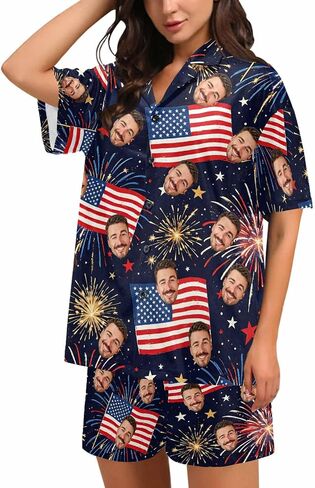 Custom Face Pajamas Set for Women Personalized Pjs Photo Summer 2Pcs Short Sleeve Sleepwear Loungewear Pajama in Kuwait