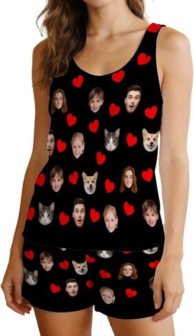 Custom Face Pajamas Set for Women Personalized Pjs Photo Summer 2Pcs Short Sleeve Sleepwear Loungewear Pajama in Kuwait
