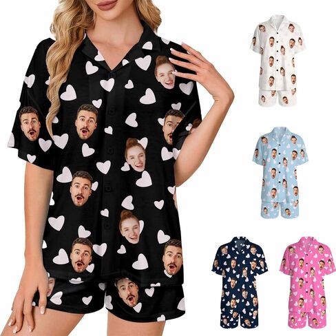 Custom Face Pajamas Set for Women Personalized Pjs Photo Summer 2Pcs Short Sleeve Sleepwear Loungewear Pajama in Kuwait