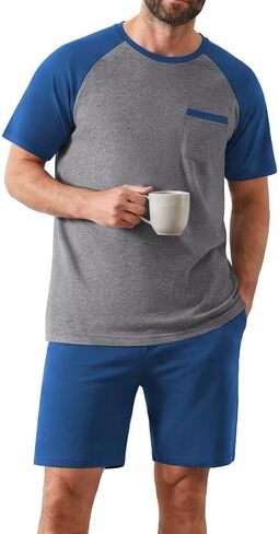 Ekouaer Mens Pajamas Set Bamboo Viscose Short Sleeve Pjs Sets Soft Sleepwear Lightweight Loungewear with Pockets S-3XL in Kuwait