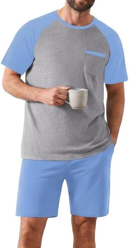 Ekouaer Mens Pajamas Set Bamboo Viscose Short Sleeve Pjs Sets Soft Sleepwear Lightweight Loungewear with Pockets S-3XL in Kuwait