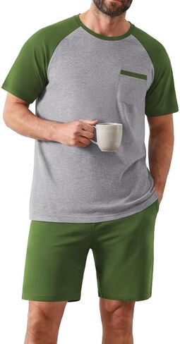 Ekouaer Mens Pajamas Set Bamboo Viscose Short Sleeve Pjs Sets Soft Sleepwear Lightweight Loungewear with Pockets S-3XL in Kuwait