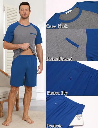 Ekouaer Mens Pajamas Set Bamboo Viscose Short Sleeve Pjs Sets Soft Sleepwear Lightweight Loungewear with Pockets S-3XL in Kuwait