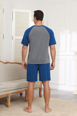 Ekouaer Mens Pajamas Set Bamboo Viscose Short Sleeve Pjs Sets Soft Sleepwear Lightweight Loungewear with Pockets S-3XL in Kuwait