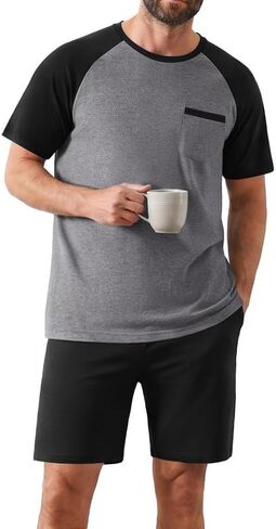 Ekouaer Mens Pajamas Set Bamboo Viscose Short Sleeve Pjs Sets Soft Sleepwear Lightweight Loungewear with Pockets S-3XL in Kuwait