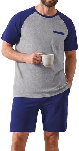 Ekouaer Mens Pajamas Set Bamboo Viscose Short Sleeve Pjs Sets Soft Sleepwear Lightweight Loungewear with Pockets S-3XL in Kuwait
