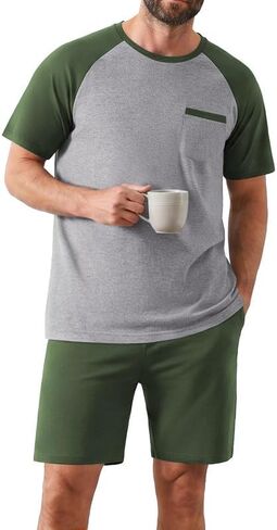 Ekouaer Mens Pajamas Set Bamboo Viscose Short Sleeve Pjs Sets Soft Sleepwear Lightweight Loungewear with Pockets S-3XL in Kuwait