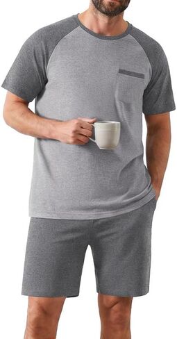 Ekouaer Mens Pajamas Set Bamboo Viscose Short Sleeve Pjs Sets Soft Sleepwear Lightweight Loungewear with Pockets S-3XL in Kuwait