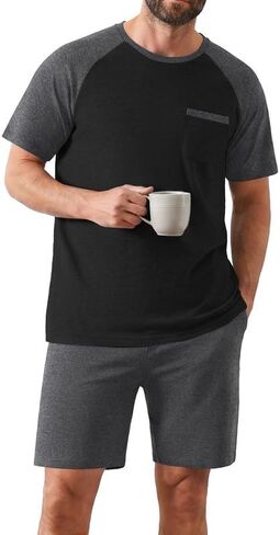 Ekouaer Mens Pajamas Set Bamboo Viscose Short Sleeve Pjs Sets Soft Sleepwear Lightweight Loungewear with Pockets S-3XL in Kuwait